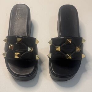 ShuShop Black Sandals with Gold Studs